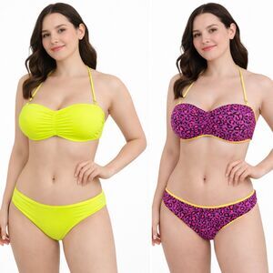 Reversible Swimsuit BCBGeneration 2-piece Leopard Pink Green S